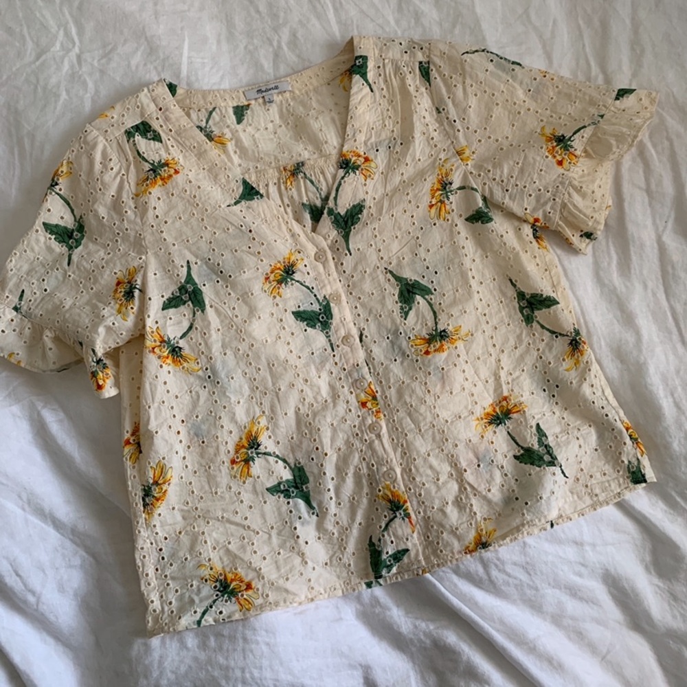 Madewell sunflower ruffle eyelet top